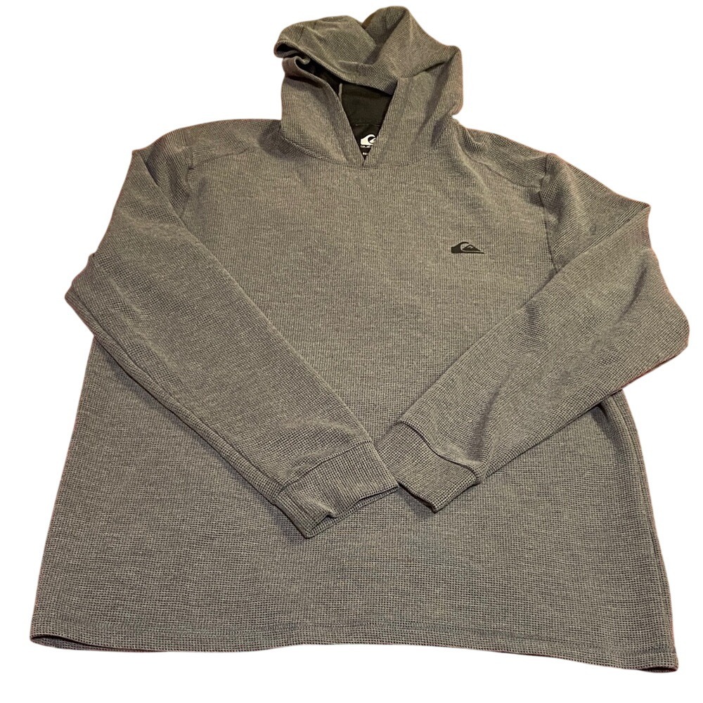 Quiksilver‎ DryFlight Mens Waffle Knit Hoodie Grey Regular Fit Pullover Large